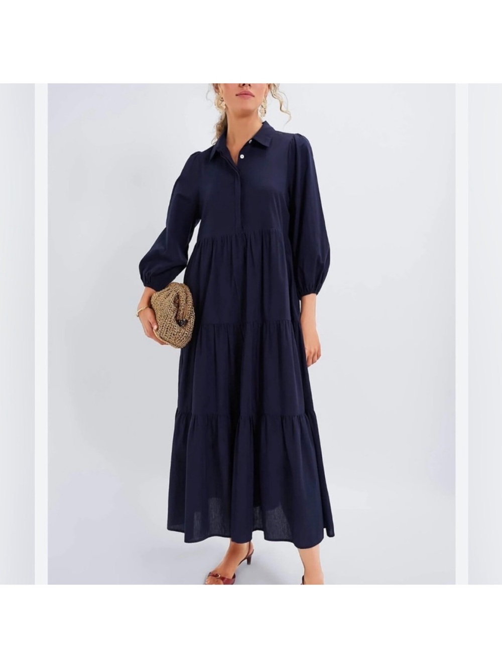 Pomander Place Mabel Navy Blue Tiered Maxi Dress | XL